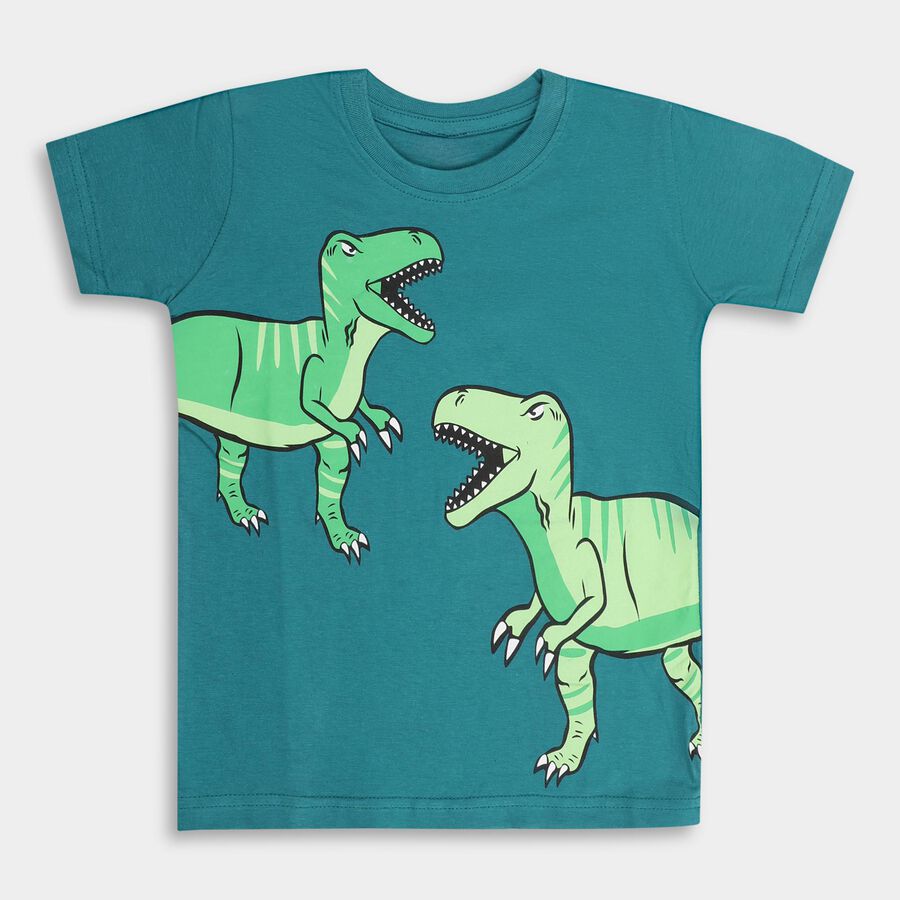Boys' 100% Cotton Half Sleeves T-Shirt, गहरा हरा, large image number null