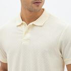 Men's Eggshell White Polo Neck Textured T-Shirt, ऑफ व्हाइट, small image number null