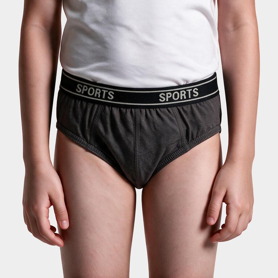 Boys Grey Regular Fit Solid Briefs, गहरा ग्रे, large