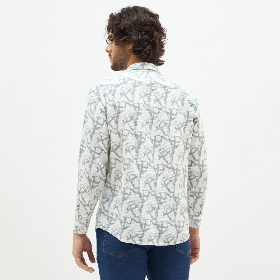 Men's Light Sage Green Printed Classic Collar Casual Shirt, Light Green, large image number null