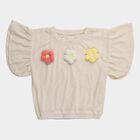 Girls' Off-White Round Neck Casual Sleeveless T-Shirt, Off White, small