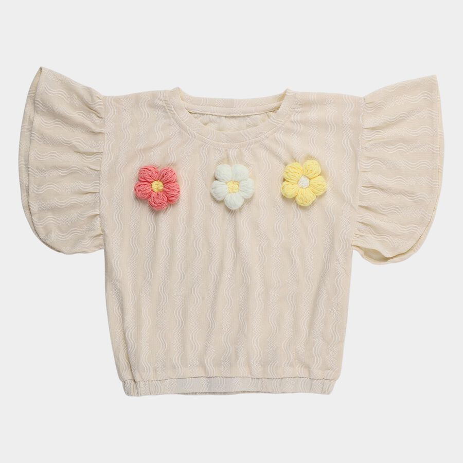 Girls' Off-White Round Neck Casual Sleeveless T-Shirt, Off White, large