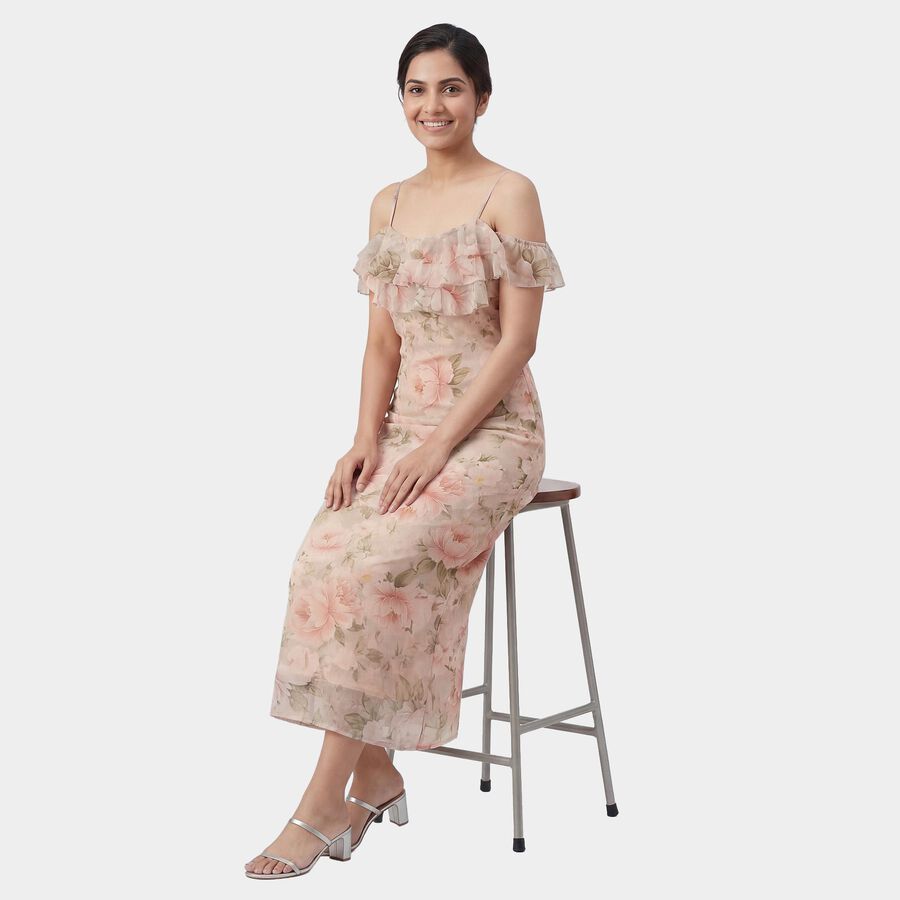 Women's Light Pink Mock Neck Floral Mini Dress, Light Pink, large