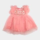 Girls' Light Pink Fit and Flare Sequin Applique Party Wear Frock, Light Pink, small