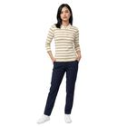 Women's Beige Polo Neck Striped Regular Top, Beige, small