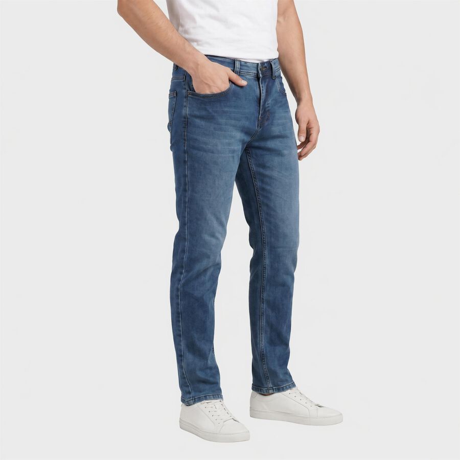Men's Blue Slim Fit Washed Jeans, Mid Blue, large