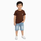 Boys Deep Brown Crew Neck Casual T-Shirt, भूरा, small image number null