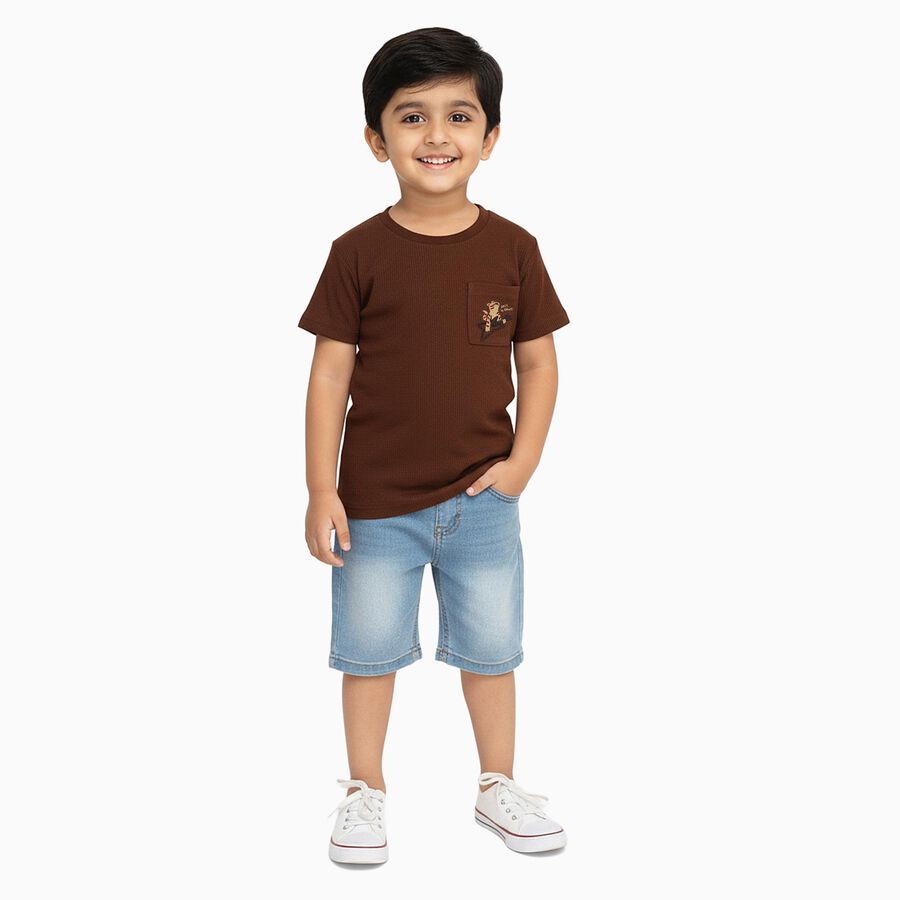 Boys Deep Brown Crew Neck Casual T-Shirt, भूरा, large image number null