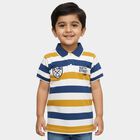 Boys' Mustard Yellow and Navy Blue Polo Neck Striped T-Shirt, पीला, small