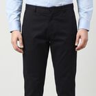 Men's Navy Blue Slim Fit Casual Trousers, Navy Blue, small