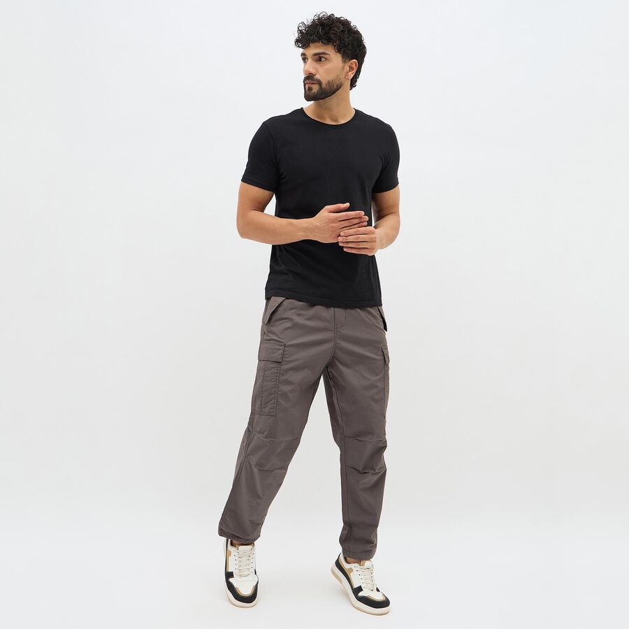 Men's Muted Charcoal Grey Slim Fit Cargo Trousers, गहरा ग्रे, large image number null