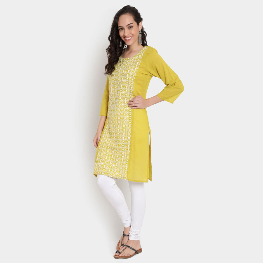 Cotton 3/4Th Sleeves Straight Kurta, Light Green, large image number null