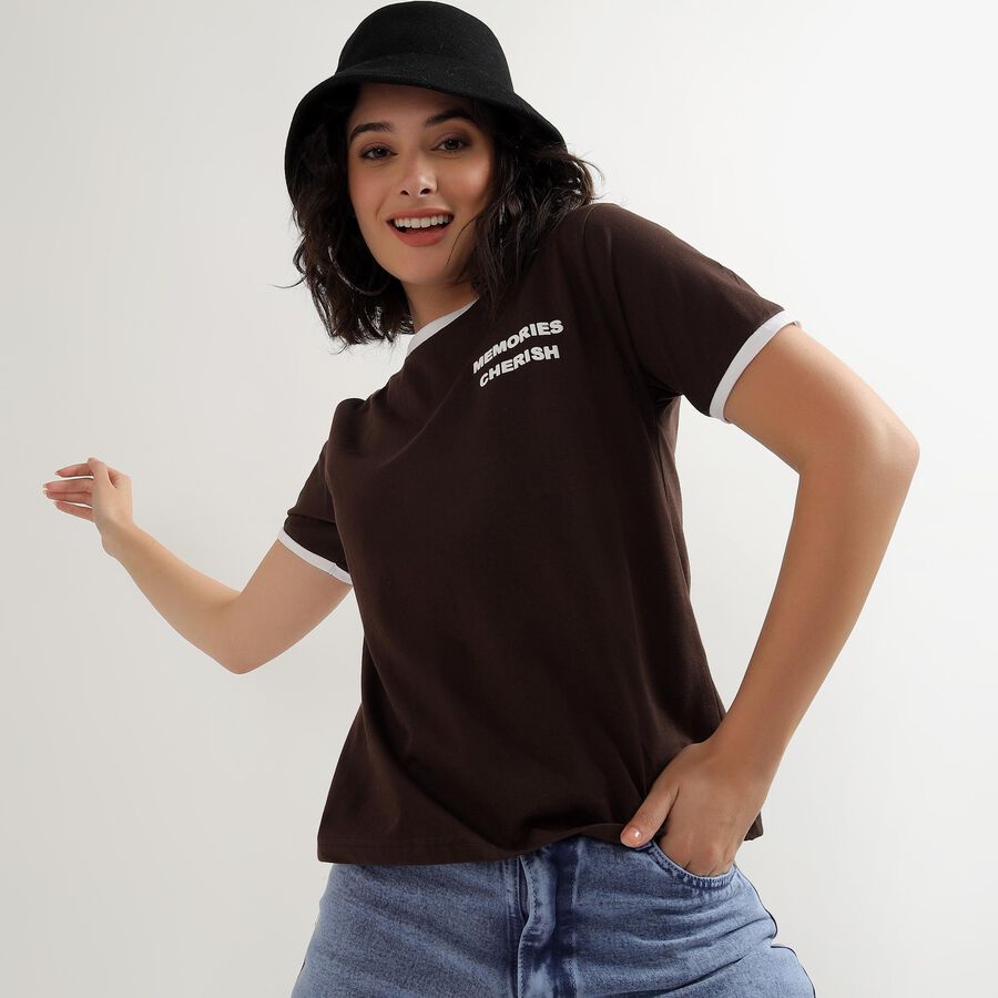 Ladies' 100% Cotton Round Neck T-Shirt , Brown, large