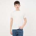 Men's White Round Neck Casual T-Shirt, White, small