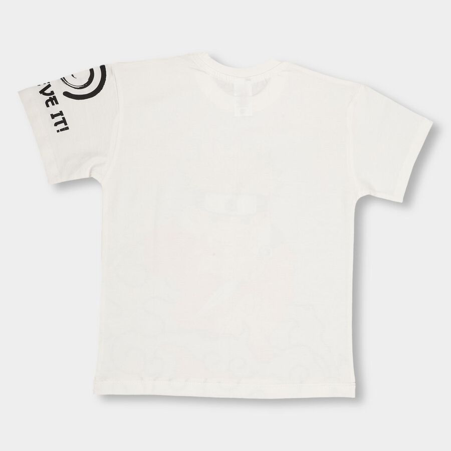 Boys' Off-White Cotton Round Neck Casual T-Shirt, Off White, large