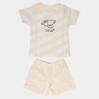 Infants' Beige Cotton Polo Neck Printed Baba Suit, गहरा पीला, small