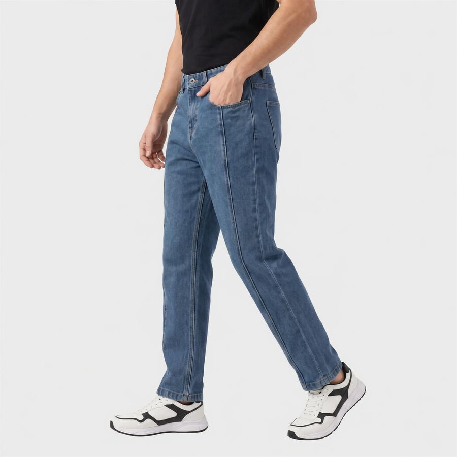 Men's Blue Straight Fit Faded Jeans, Mid Blue, large