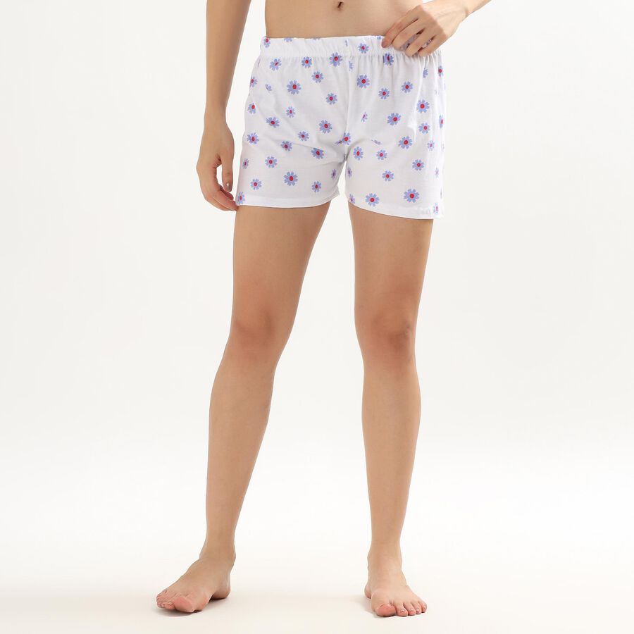 Girls' Bright White Floral Printed Shorts, हल्का नीला, large image number null