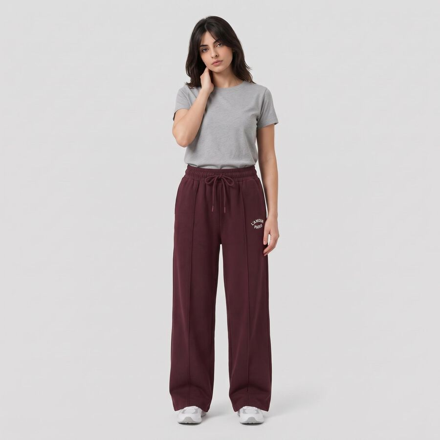 Women's Wine Relaxed Fit Pintuck Wide Leg Track Pants, वाइन, large