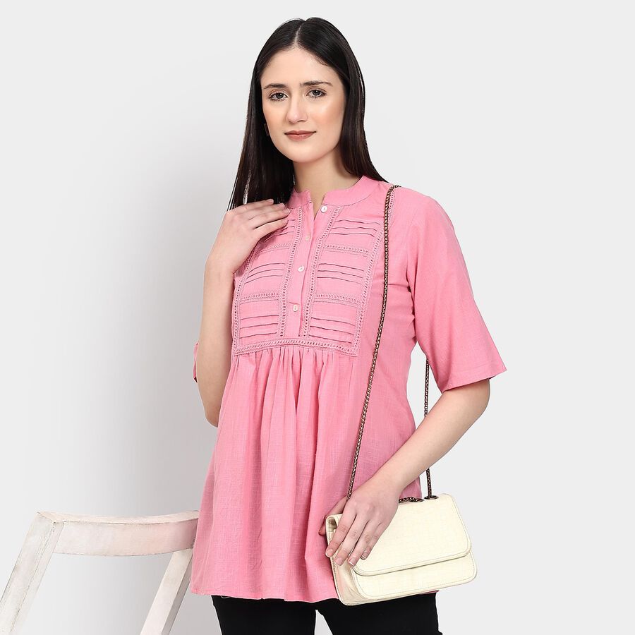 Ladies' 100% Cotton Kurti , गुलाबी, large