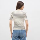 Women's Off-White Collared Casual Striped Top, ऑफ व्हाइट, small