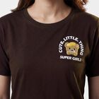 Women's Brown Cotton Round Neck Minimalist T-Shirt, Brown, small