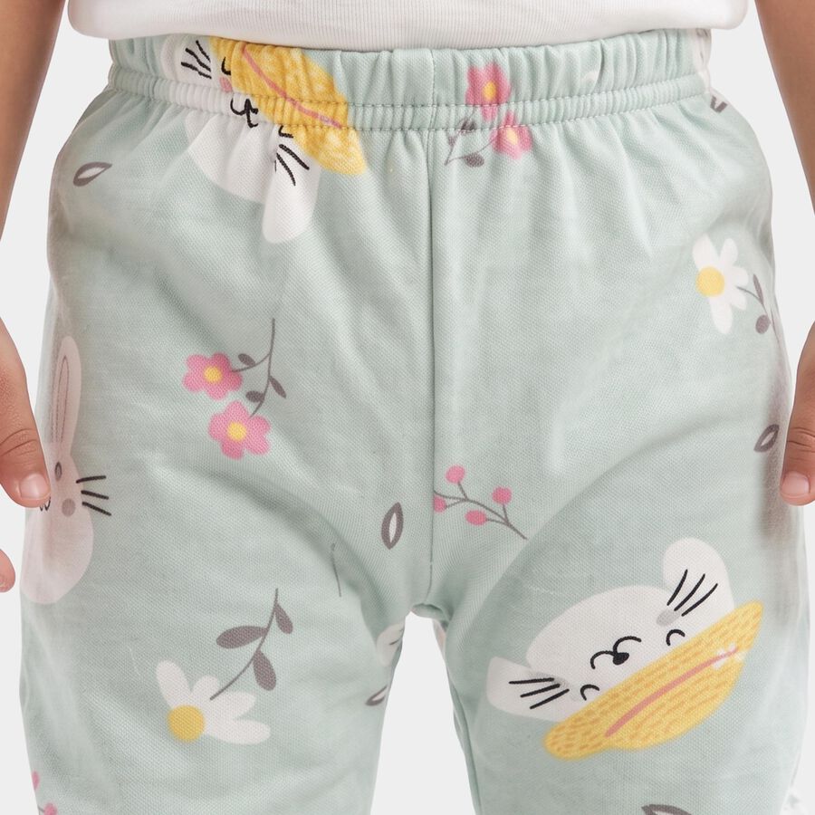 Infants' Mint Green Jogger Bunny Printed Pyjama, हल्का हरा, large