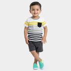 Infants' Charcoal Cotton Round Neck Cartoon Printed Baba Suit, Charcoal, small