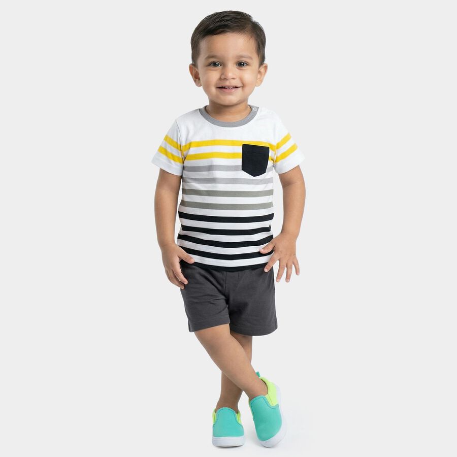 Infants' Charcoal Cotton Round Neck Cartoon Printed Baba Suit, Charcoal, large