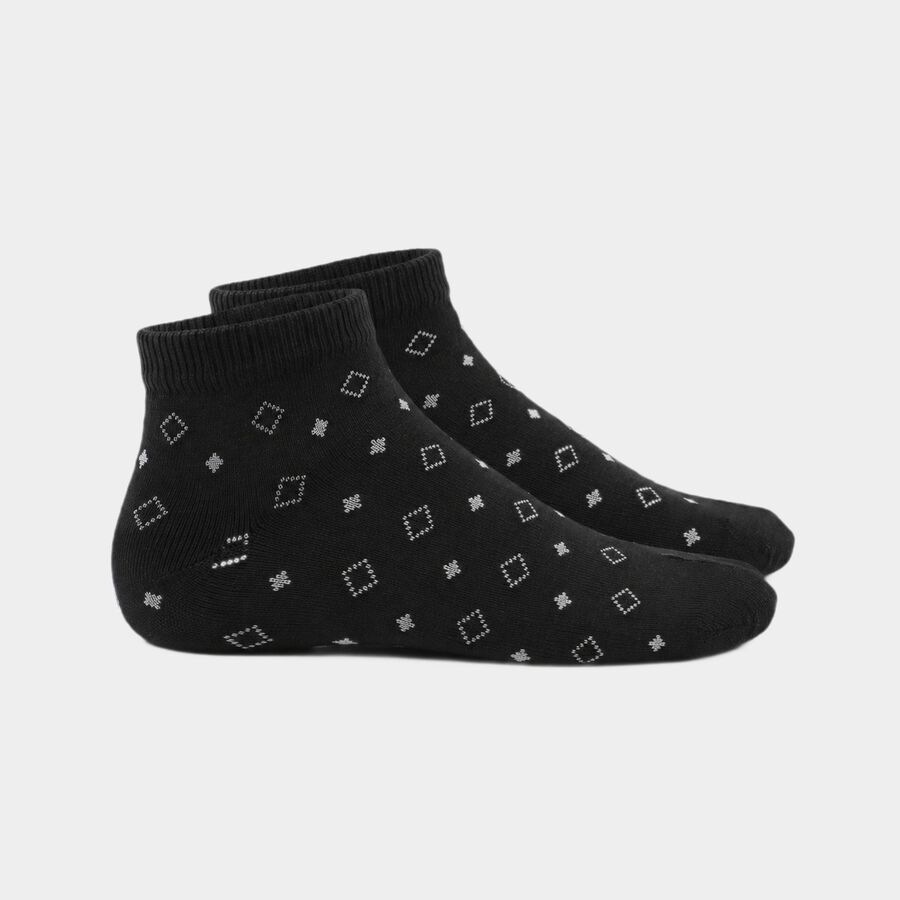 Women's Black Regular Fit Geometric Pattern Pack of 1 Socks, काला, large