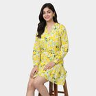 Women's Yellow Cotton V-Neck Fit and Flare Dress, Yellow, small