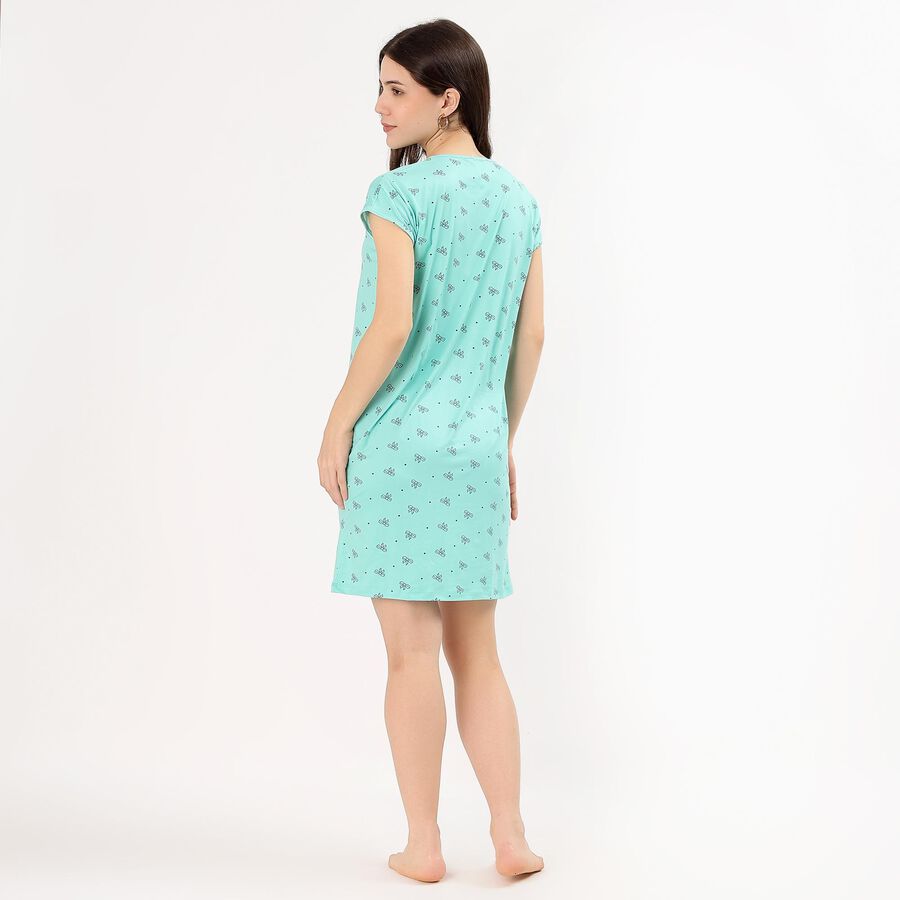 Women's Mint Green Round Neck Casual Nighty, हल्का हरा, large