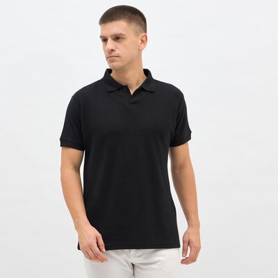 Men's Jet Black Polo Neck Casual T-Shirt