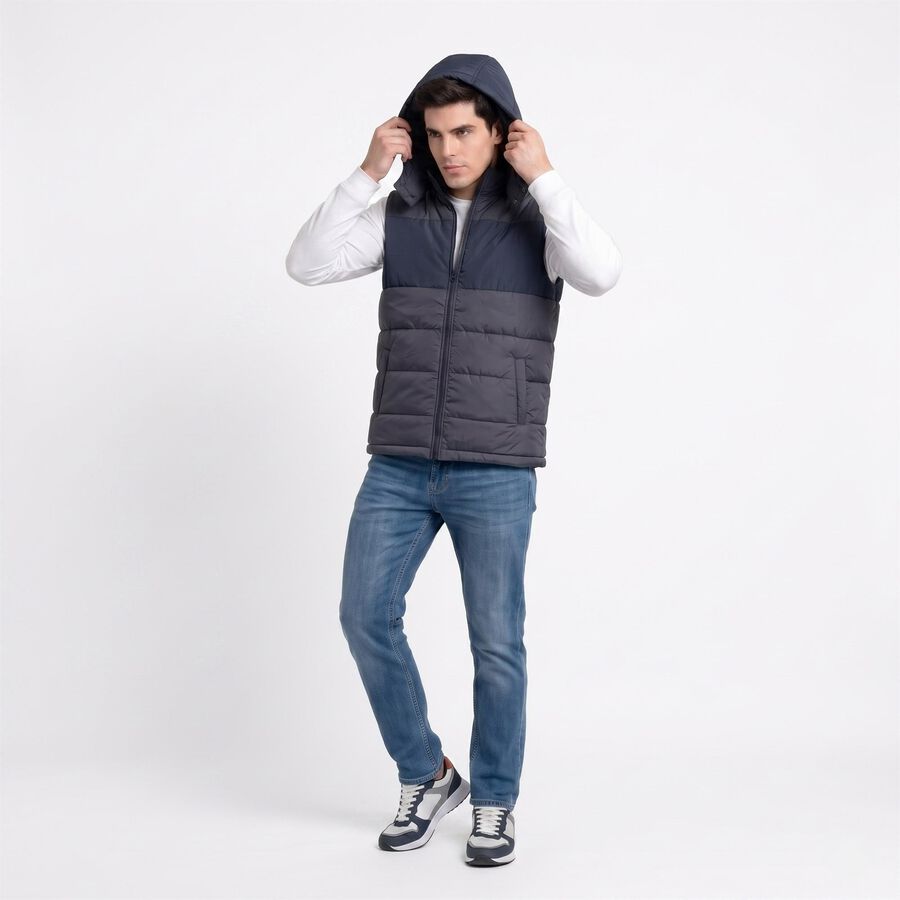 Men's Navy Blue Hooded Puffer Jacket, Navy Blue, large