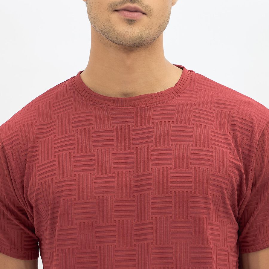 Men's Deep Wine Red Crew Neck Athleisure T-Shirt, Wine, large