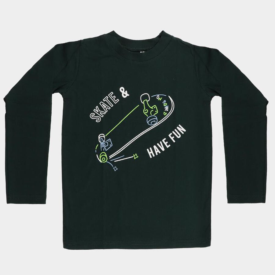 Boys Dark Green Crew Neck Casual T-Shirt, Dark Green, large image number null