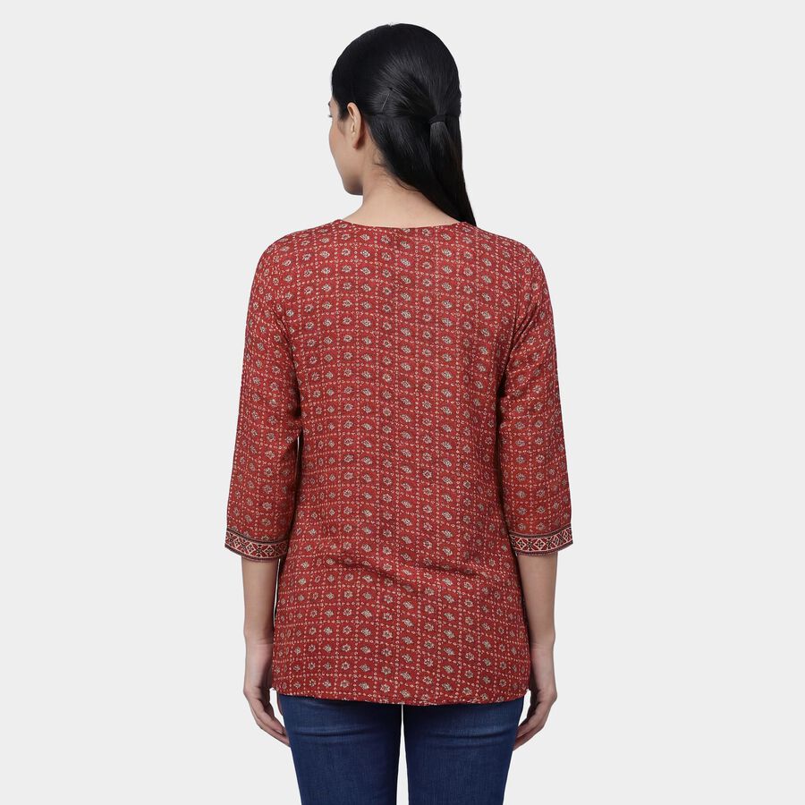 Women's Maroon Round Neck Floral Printed Kurti, मरून, large