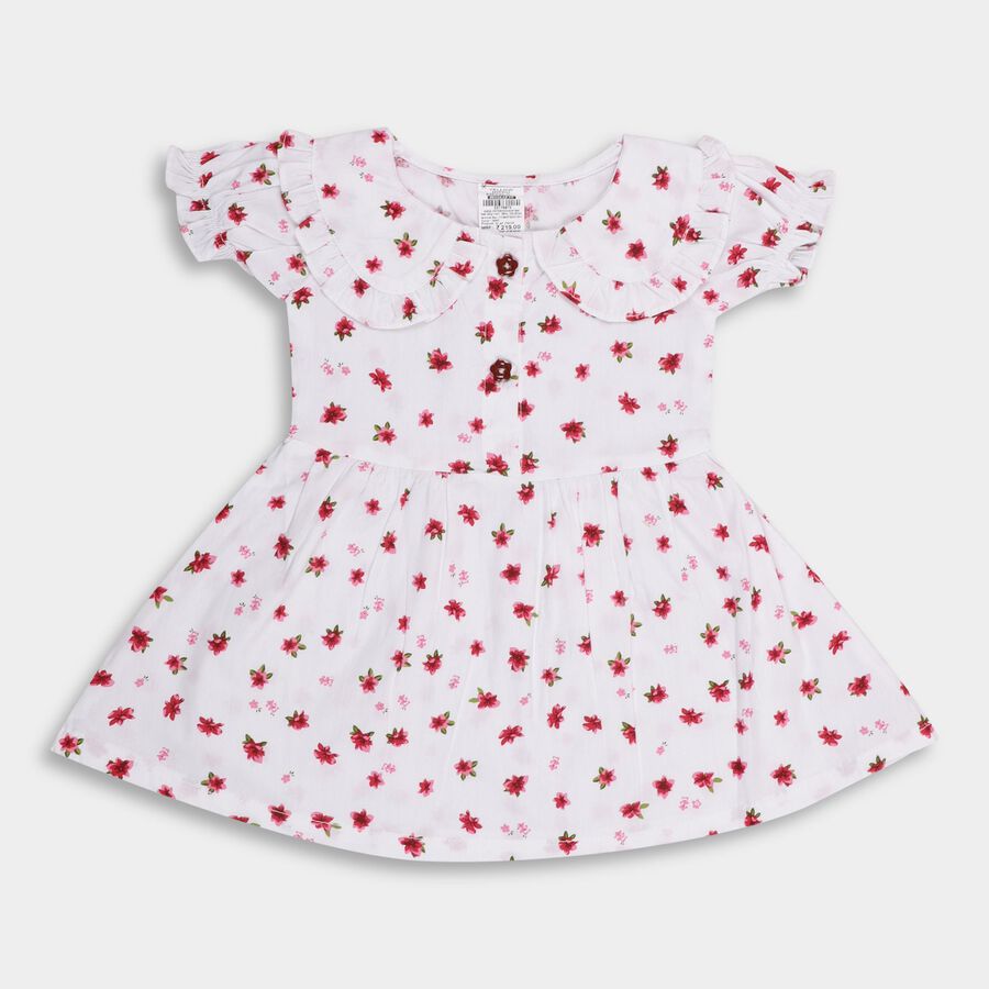Infant Girls' 100% Cotton Frock, White, large image number null