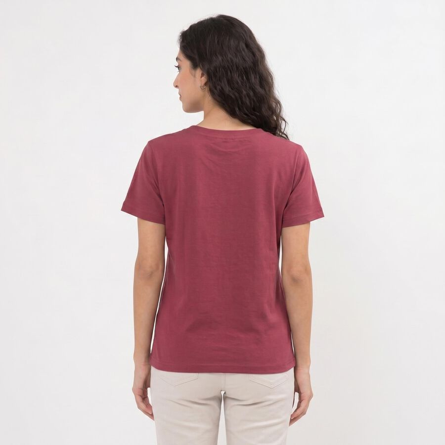 Women's Purple Cotton Round Neck Regular T-Shirt, बैंगनी, large