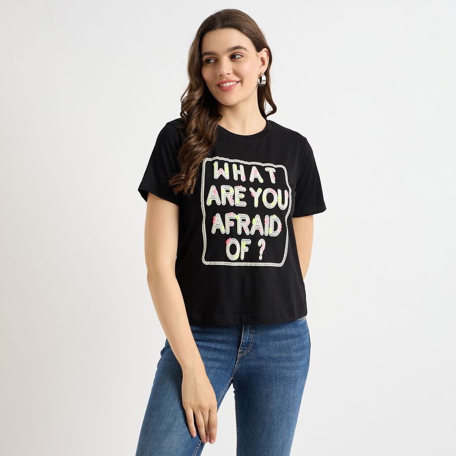 Ladies' 100% Cotton Round Neck T-Shirt, Black, large image number null