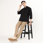 Men's Jet Black Cotton Classic Collar Casual Shirt, काला, small