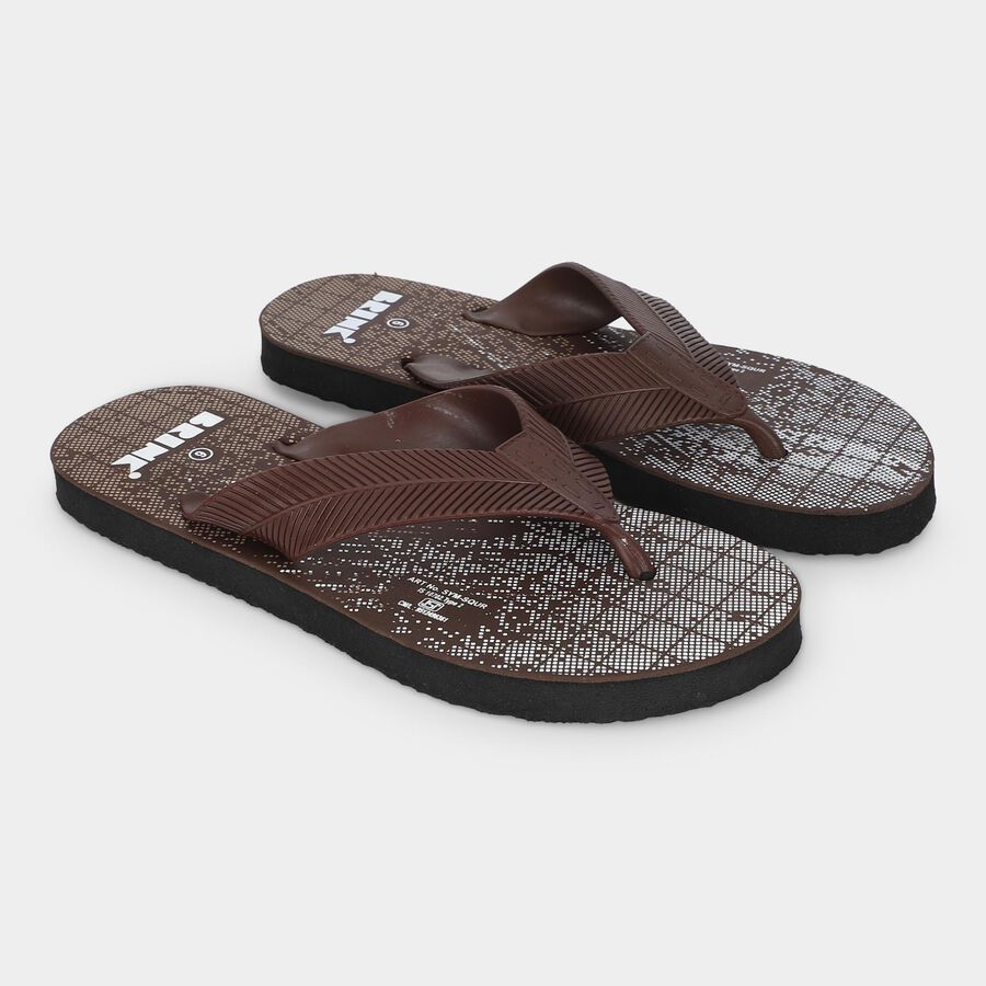 Men's Brown Toe-Post Flip-Flops, भूरा, large