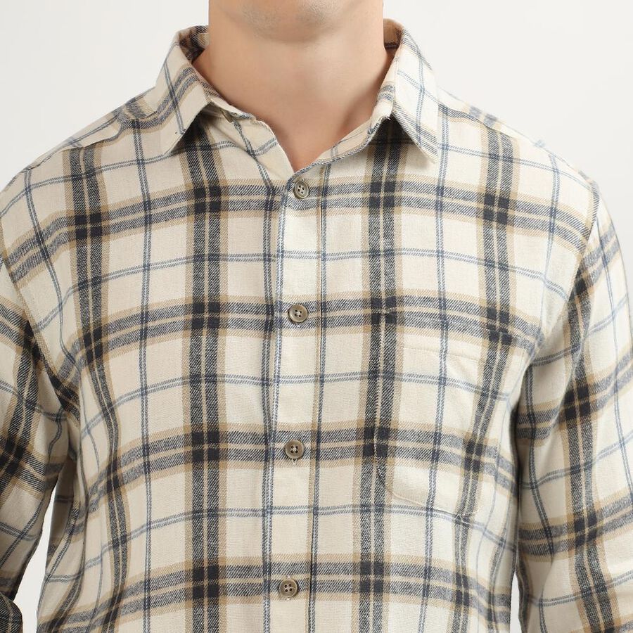 Men's Beige Cotton Spread Collar Casual Shirt, गहरा पीला, large image number null