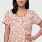 Women Off White Round Neck A-Line Nighty, ऑफ व्हाइट, small
