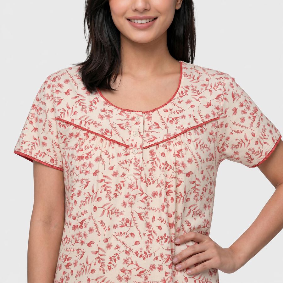 Women Off White Round Neck A-Line Nighty, ऑफ व्हाइट, large
