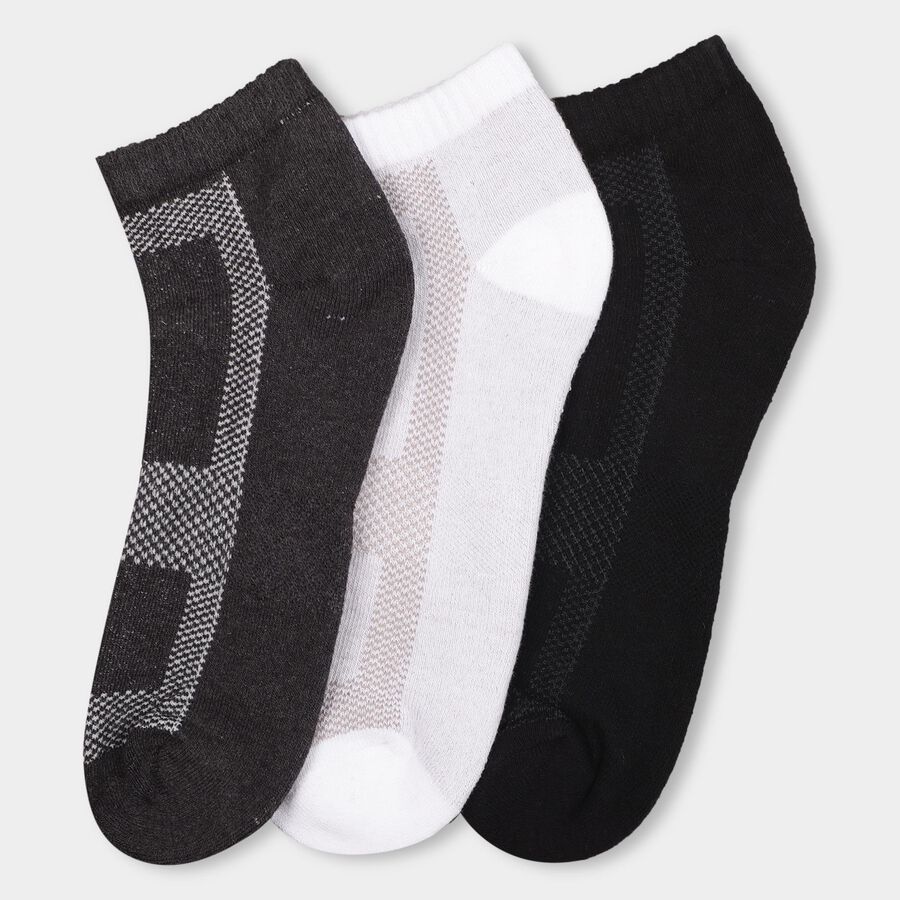 Men's Dark Charcoal Black Ankle Fit Motif Sports Socks Pack of 3, Black, large