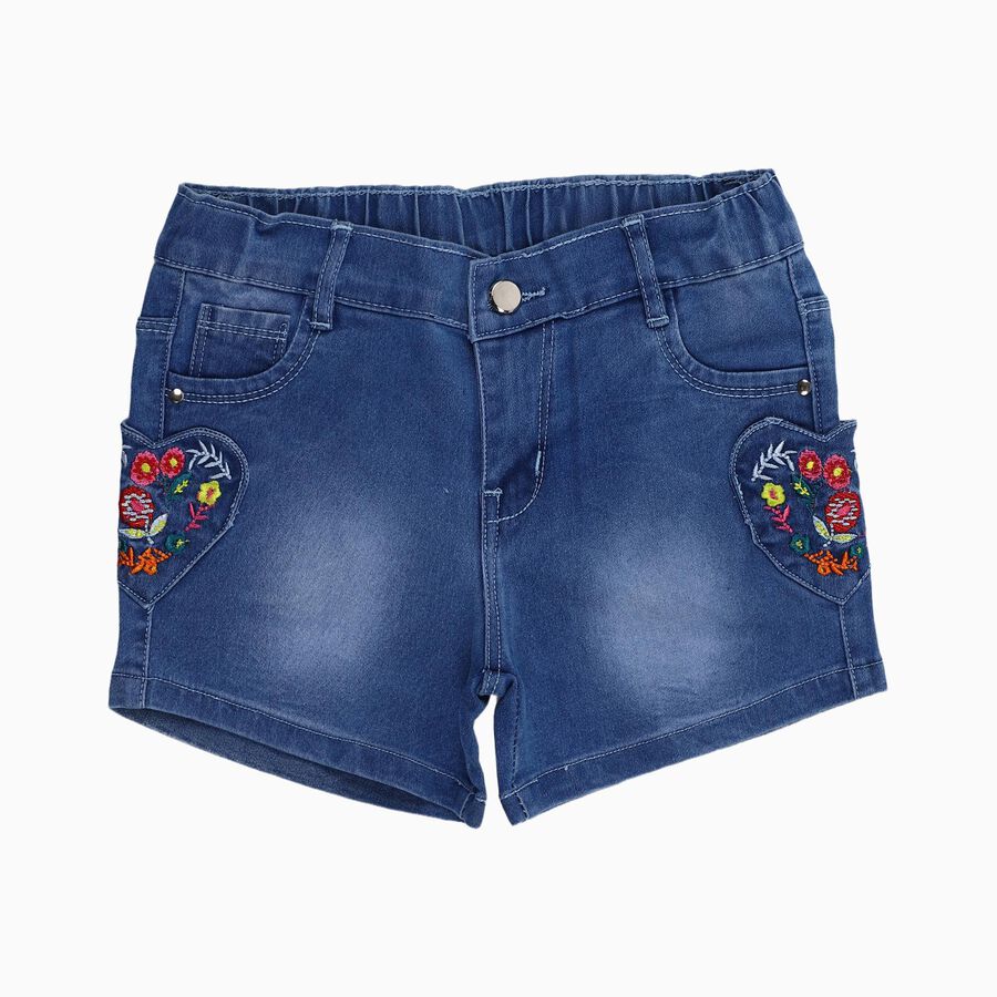 Girls' Shorts, मध्यम नीला, large