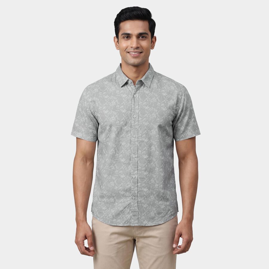 Men's Light Green Cotton Half Sleeve Mandarin Collar Casual Shirt, Light Green, large