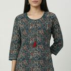 Women's Dark Green Cotton Round Neck Floral Printed Kurta, गहरा हरा, small