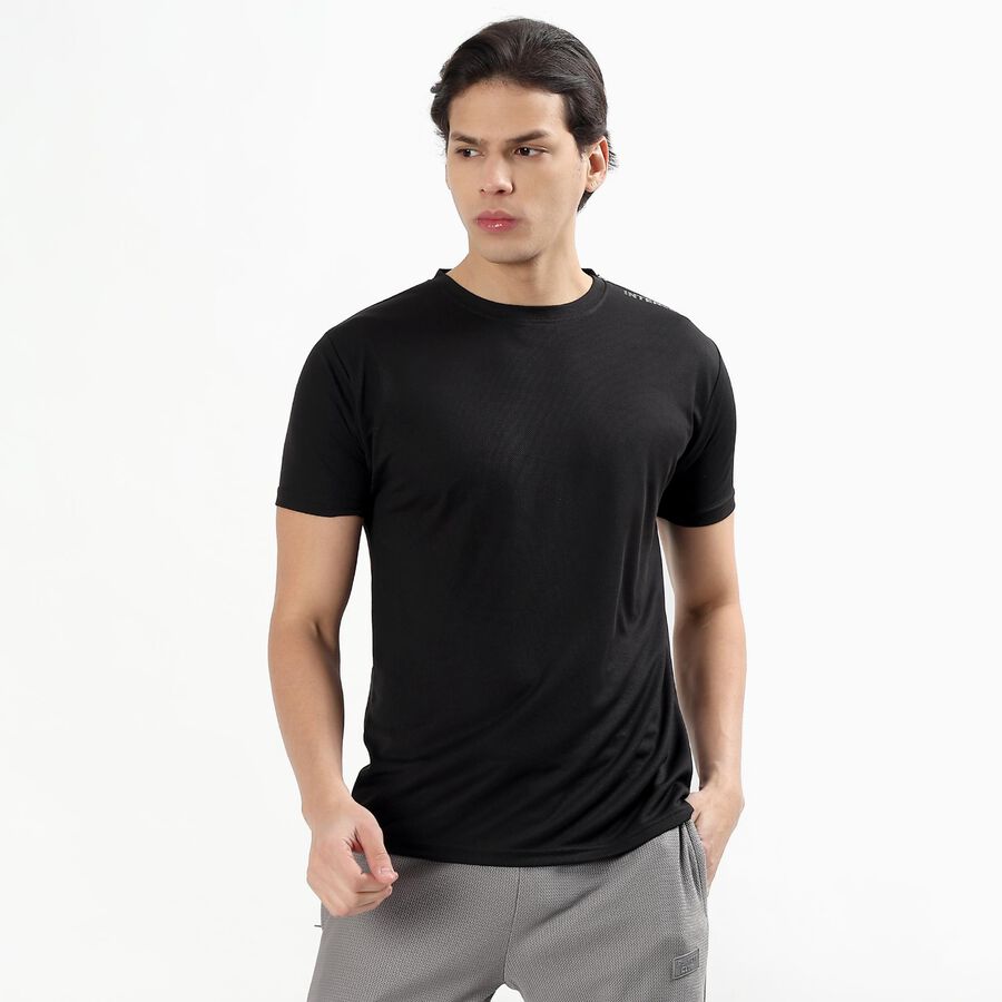 Men's Black Crew Neck Athleisure Drifit T-Shirt, Black, large